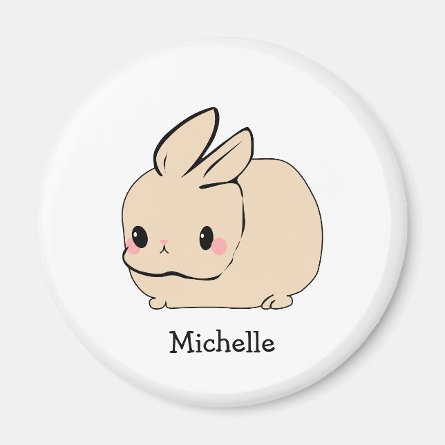 Cute Tan Bunny Illustration Personlig Namn Magnet (Framsidan)