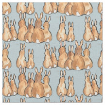 Cute Tan Bunny Rabbits på Blue Background Rustic