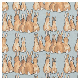 Cute Tan Bunny Rabbits på Blue Background Rustic Tyg
