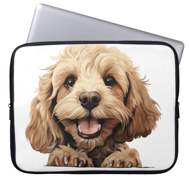 CUTE TAN COCKAPOO PUPPY HUND LAPTOP FODRAL (Framsidan)
