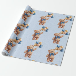 Cute Tan-Nalle med Balloons Boy Shower Presentpapper