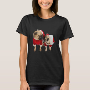 Cute Tan Pug Puppy Far Son Santa Hat Image Chri T Shirt