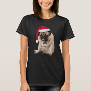 Cute Tan Pug Santa Hat Play Bowtie Image Christma T Shirt
