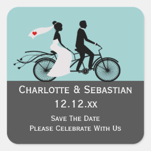 Cute Tandem Bike Bride and Groom Bröllop Fyrkantigt Klistermärke