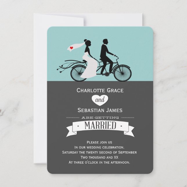 Cute Tandem Bike Bride and Groom Bröllop Inbjudningar (Framsida)