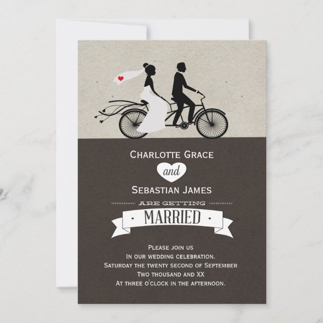 Cute Tandem Bike Bride and Groom Bröllop Inbjudningar (Framsida)