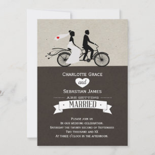 Cute Tandem Bike Bride and Groom Bröllop Inbjudningar