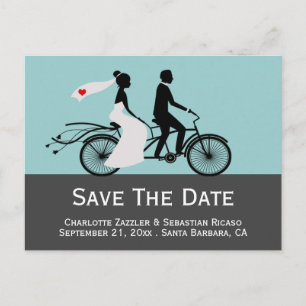Cute Tandem Bike Bride and Groom Bröllop Meddelande Vykort