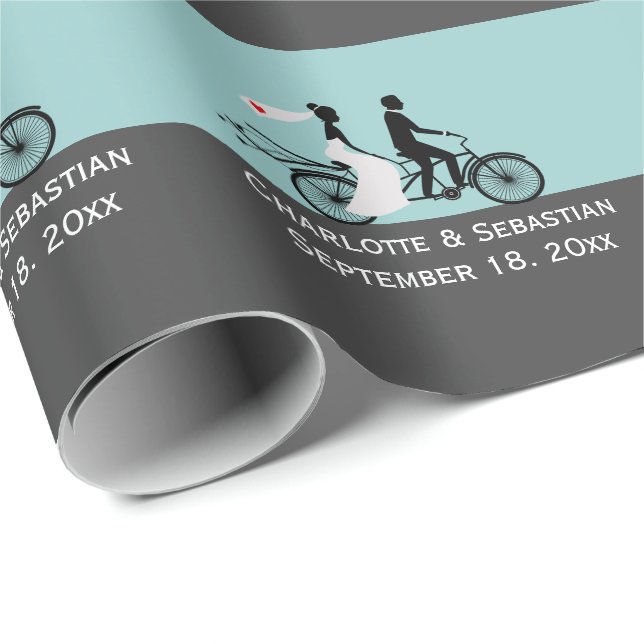 Cute Tandem Bike Bride and Groom Bröllop Presentpapper (Rullad Hörn)