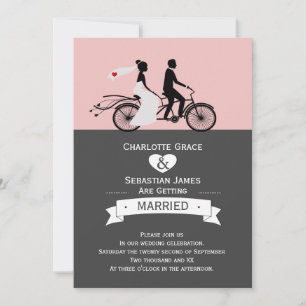 Cute Tandem Bike Bride and Groom Bröllop V2 Inbjudningar