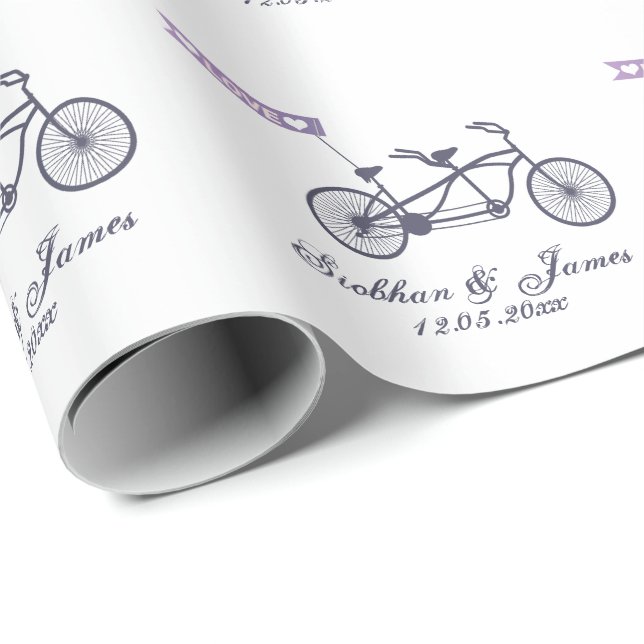 Cute Tandem Bike och Kärlek Banner Bröllop Presentpapper (Rullad Hörn)