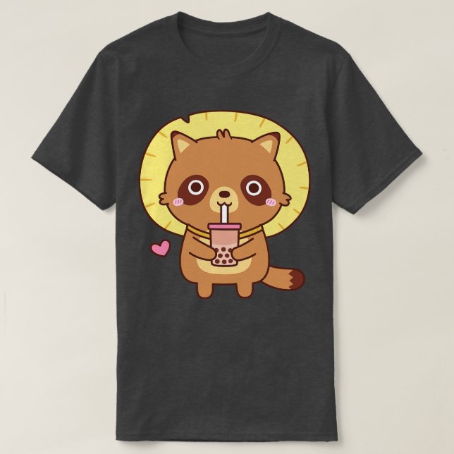 Cute Tanuki med rå Kärlek Bubble Tea T Shirt (Design framsida)