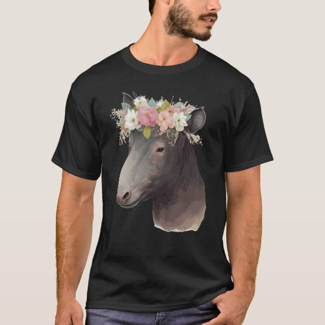 Cute Tapir Flower Crown Animal T Shirt (Framsida)