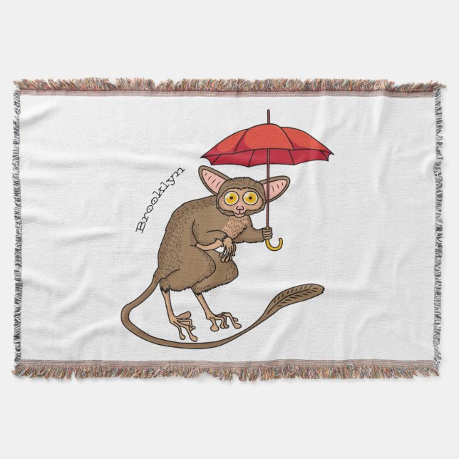 Cute Tarsier med paraplyillustration av tecknaden Filt (Framsidan)