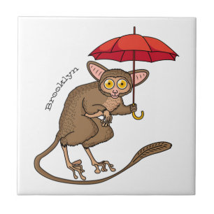 Cute Tarsier med paraplyillustration av tecknaden Kakelplatta