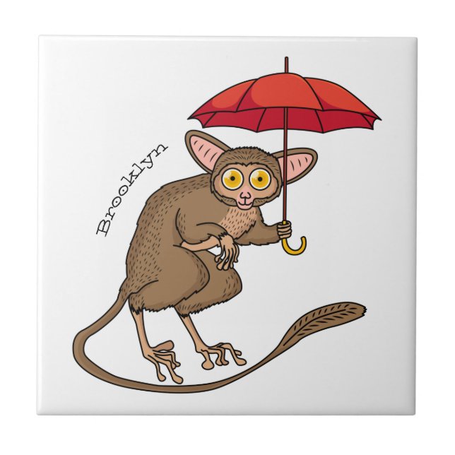 Cute Tarsier med paraplyillustration av tecknaden Kakelplatta (Framsidan)