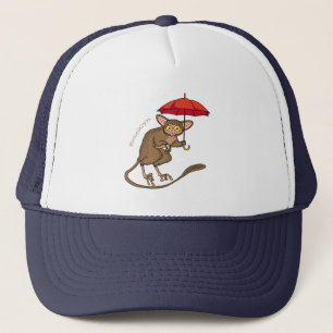 Cute Tarsier med paraplyillustration av tecknaden Keps