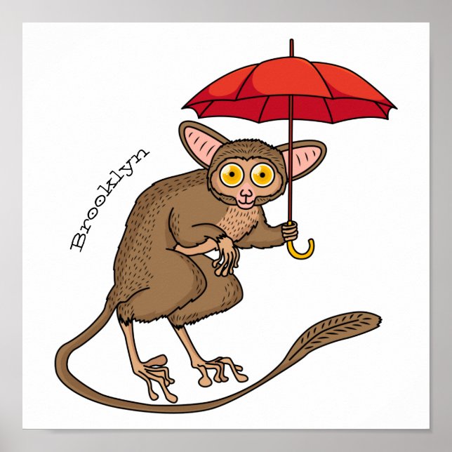 Cute Tarsier med paraplyillustration av tecknaden Poster (Framsidan)