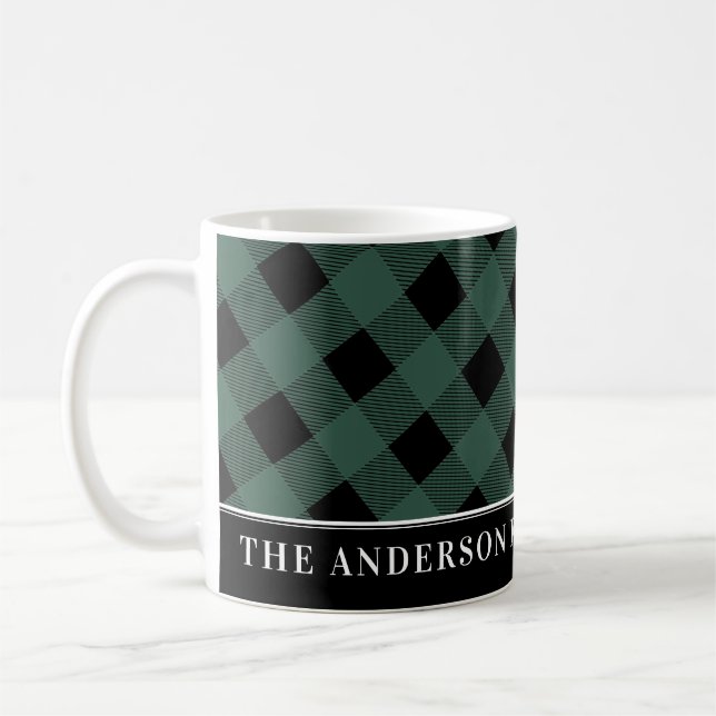 Cute Tartan Hunter Grönt Play Anpassningsbar Famil Kaffemugg (Vänster)