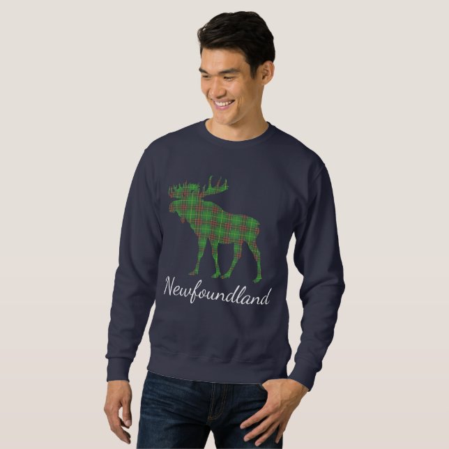 Cute Tartan moose Newfoundland tröjor sweater Långärmad Tröja (Hel framsida)