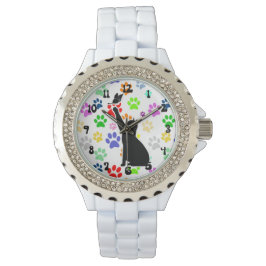 Cute Tass Mönster med katt som jagar fjäril Armbandsur