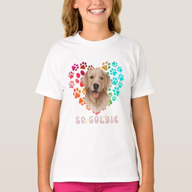 Cute tass Rainbow gradient Heart guldfärgat Hund P T Shirt (Framsida)