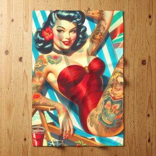 Cute Tattooed Swimdress Pin-up Kökshandduk