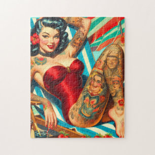 Cute Tattooed Swimdress Pin-up Pussel