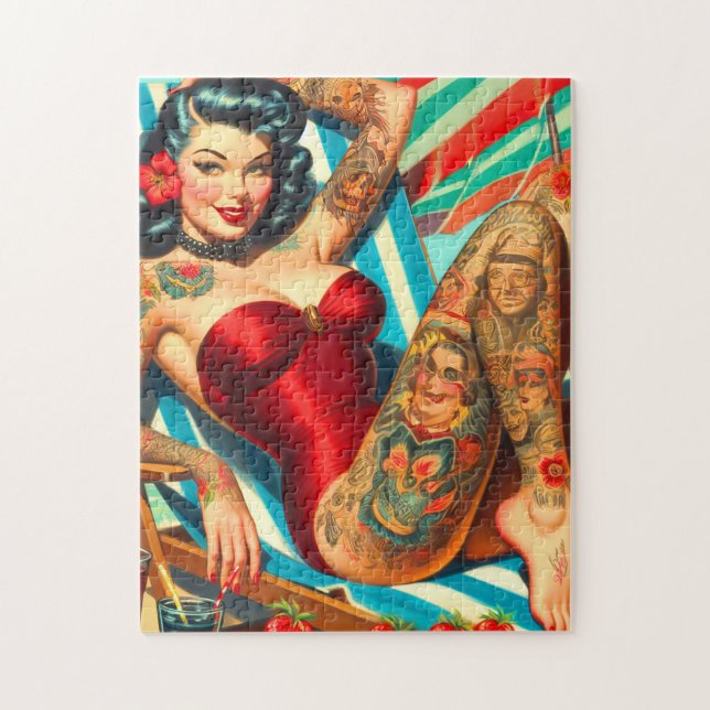 Cute Tattooed Swimdress Pin-up Pussel (Vertikal)