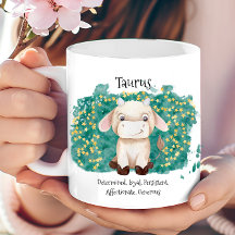 Cute Taurus Bull Watercolor Zodiac Monogram