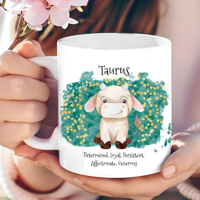 Cute Taurus Bull Watercolor Zodiac Monogram Kaffemugg (Cute Taurus Bull Watercolor Zodiac Monogram Coffee Mug)