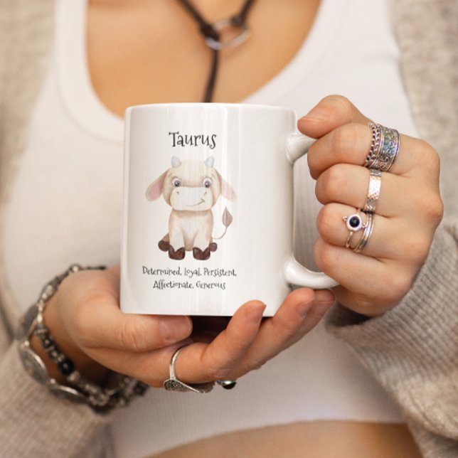 Cute Taurus Bull Watercolor Zodiac Traits Kaffemugg (Cute Taurus Bull Watercolor Zodiac Traits Coffee Mug)
