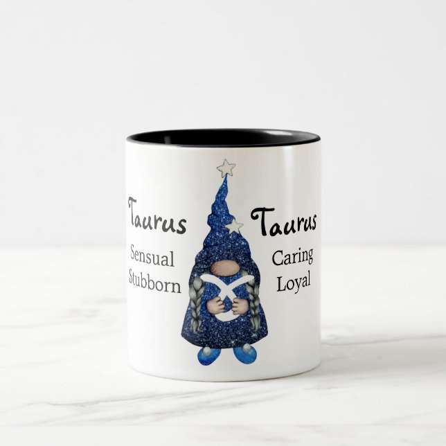 Cute Taurus Gnome Zodiac-tecken Två-Tonad Mugg (Center)