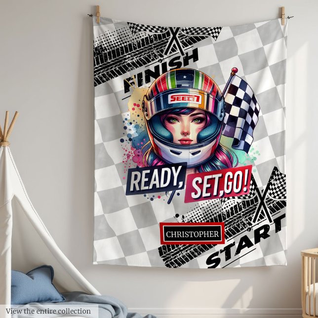 Cute Tävla Blanket Girl Driver Sport Car Fleecefilt (Cute Racing Blanket Girl Driving Sport Car )