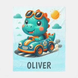 Cute Tävla Dinosaur i en bil Fleecefilt