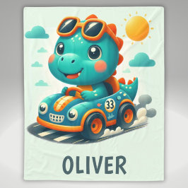 Cute Tävla Dinosaur i en bil Fleecefilt