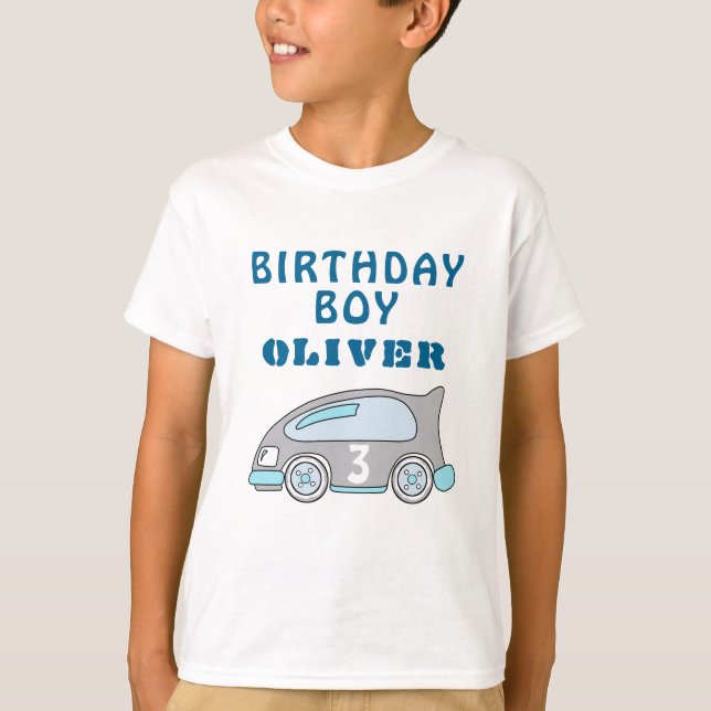Cute Tävling Car Blue Birthday Boy Guest of Honor T Shirt (Framsida)