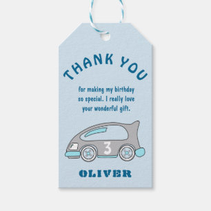 Cute Tävling Car Blue Boy Birthday Tack Presentetikett