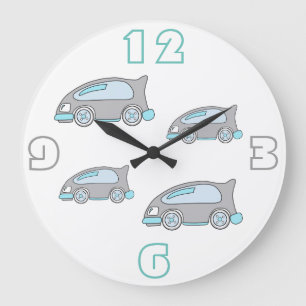 Cute Tävling Car Blue Teckning Boys Nursery Wall C Stor Klocka