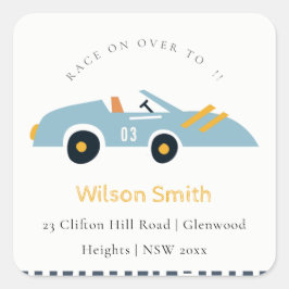 Cute Tävling on over to Blue Tävla Car Kids Adress Fyrkantigt Klistermärke