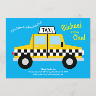 Cute Taxi Cab Car Kids 1:a födelsedag Party Inbjudningar