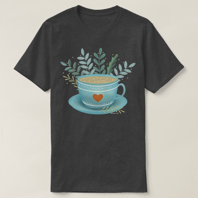 Cute tea art teacup with tea heart and leaves t shirt (Design framsida)
