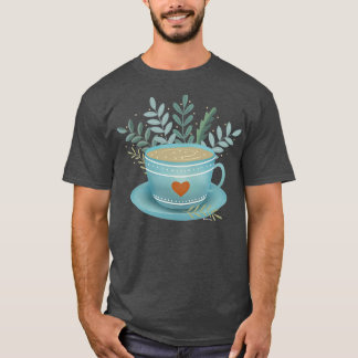 Cute tea art teacup with tea heart and leaves t shirt