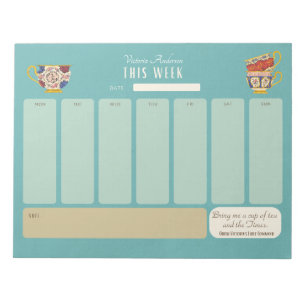Cute Tea Drinker Personlig Weekly Agenda Anteckningsblock