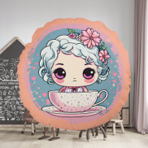 Cute Tea Kopp Doll Round Pillow