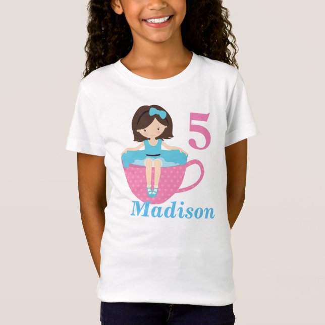 Cute Tea Party Birthday Girl Anpassningsbar Kids T Shirt (Framsida)