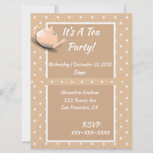 Cute Tea Party bjudande Beige Polka Dot Tekanna Inbjudningar