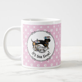 Cute Tea Party Dachshund Hund (svart och tan) Lust Jumbo Mugg