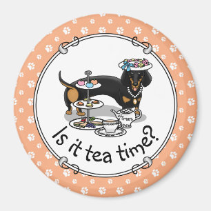 Cute Tea Party Dachshund Hund (svart och tan) Lust Magnet