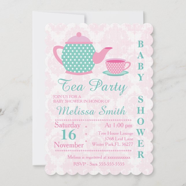 Cute Tea Party Flicka Shower Inbjudan (Framsida)